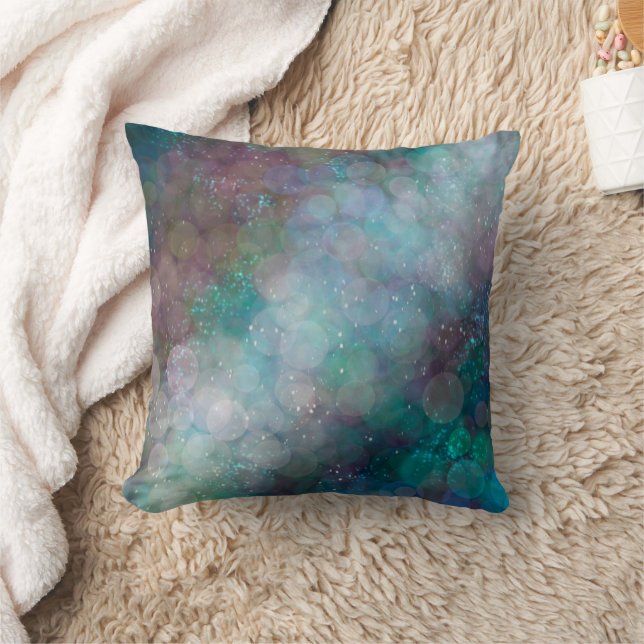 Dark Bubbles Black, Gray Blue Abstract Throw Pillow (Blanket)