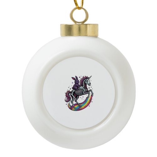 Dark Bunny Riding Skeleton Unicorn Vintage Engravi Ceramic Ball Christmas Ornament