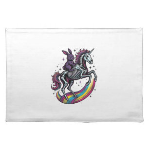 Dark Bunny Riding Skeleton Unicorn Vintage Engravi Cloth Placemat