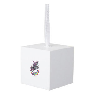 Dark Bunny Riding Skeleton Unicorn Vintage Engravi Cube Ornament