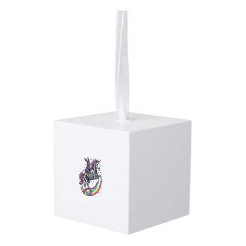 Dark Bunny Riding Skeleton Unicorn Vintage Engravi Cube Ornament