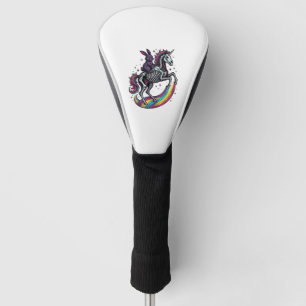 Dark Bunny Riding Skeleton Unicorn Vintage Engravi Golf Head Cover