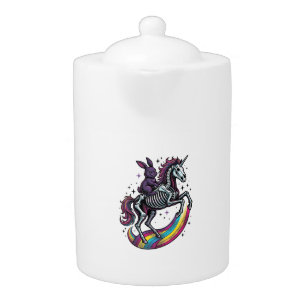 Dark Bunny Riding Skeleton Unicorn Vintage Engravi Teapot