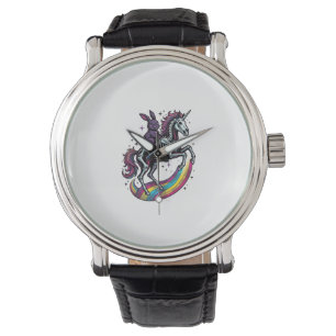 Dark Bunny Riding Skeleton Unicorn Vintage Engravi Watch
