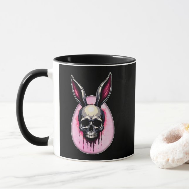 Dark Bunny Skull – Gothic Style - caneca Mug (With Donut)
