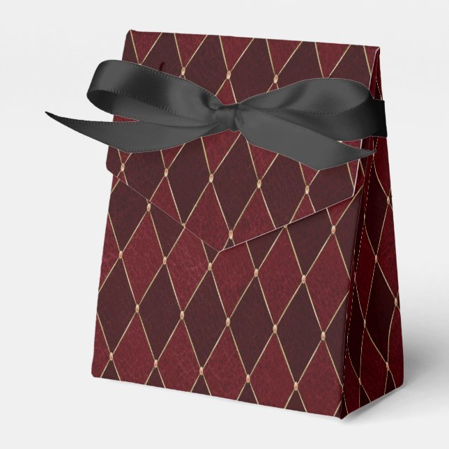 Dark Burgundy and Gold Lattice Favor Boxes (Front Side)
