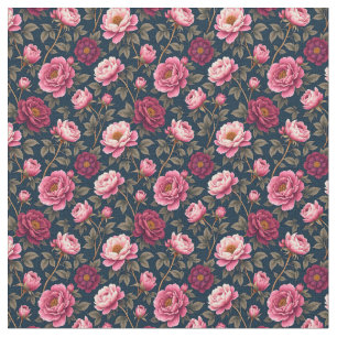 Dark Burgundy and Pink Flowers Fabric