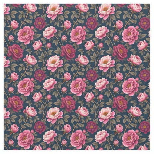 Dark Burgundy and Pink Flowers Fabric
