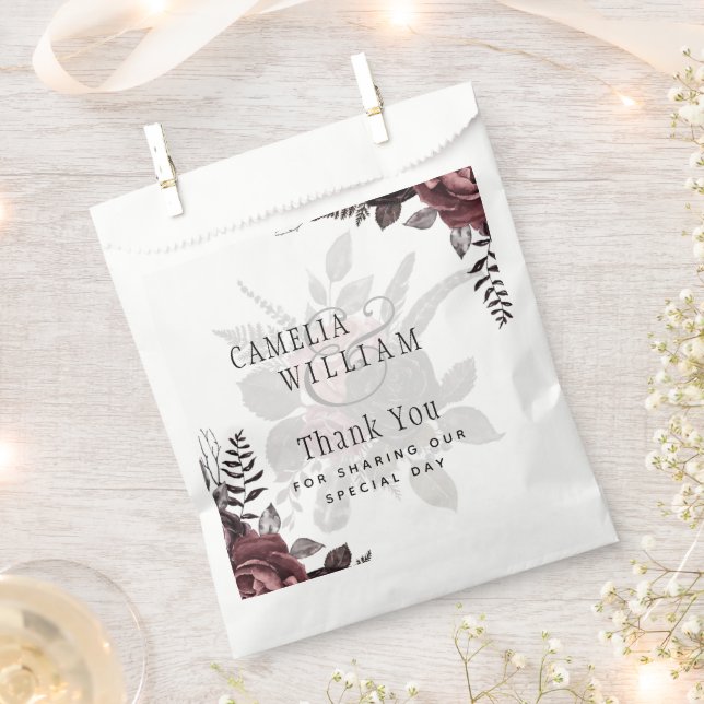 Dark Burgundy Black Roses Wedding Fall Winter Favor Bag (Clipped)