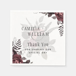 Dark Burgundy Black Roses Wedding Fall Winter Napkins