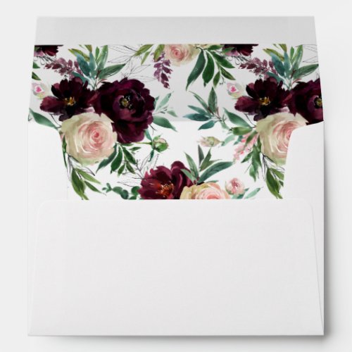 Dark Burgundy  Blush Pink Floral Envelope