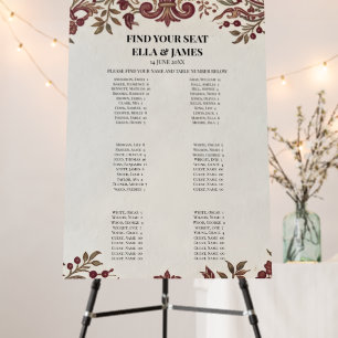 Dark Burgundy Botanical Berry Wedding Seating Char Foam Board