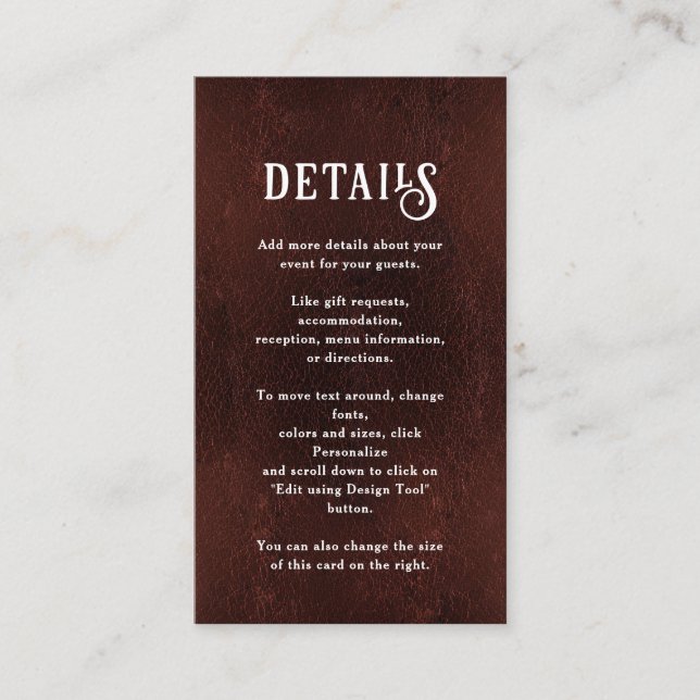 Dark Burgundy Brown Rustic Wedding Details Enclosure Card (Front)