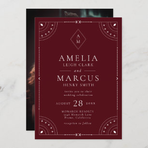 Dark Burgundy Celestial Moon & Stars Wedding Invitation