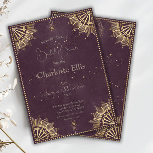 Dark Burgundy Celestial Sun and Moon Bridal Brunch Invitation