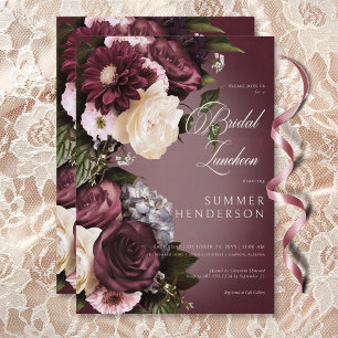 Dark Burgundy & Cream Blur Floral Bridal Luncheon Invitation