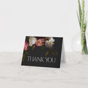 Dark Burgundy & Cream Peonies Black Shower Letterpress Thank You Card
