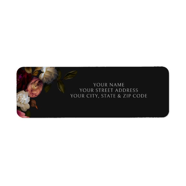 Dark Burgundy Cream Peonies Black Shower Registry Label (Front)