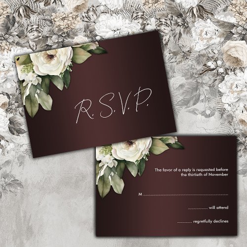 Dark Burgundy Elegance Boho Floral Wedding  RSVP Card