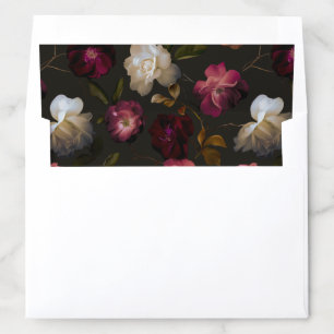 Dark Burgundy Floral Moody Black Elegant Romantic Envelope Liner