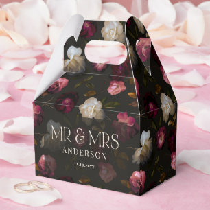 Dark Burgundy Floral Moody Black Elegant Romantic Favor Boxes