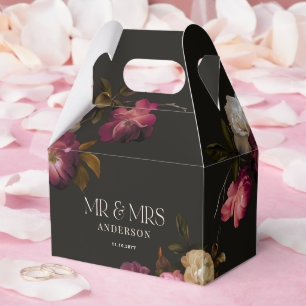 Dark Burgundy Floral Moody Black Elegant Romantic Favor Boxes