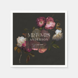 Dark Burgundy Floral Moody Black Elegant Romantic Napkins