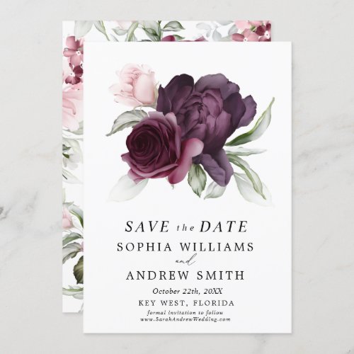 Dark Burgundy Floral Save the Date Invitation