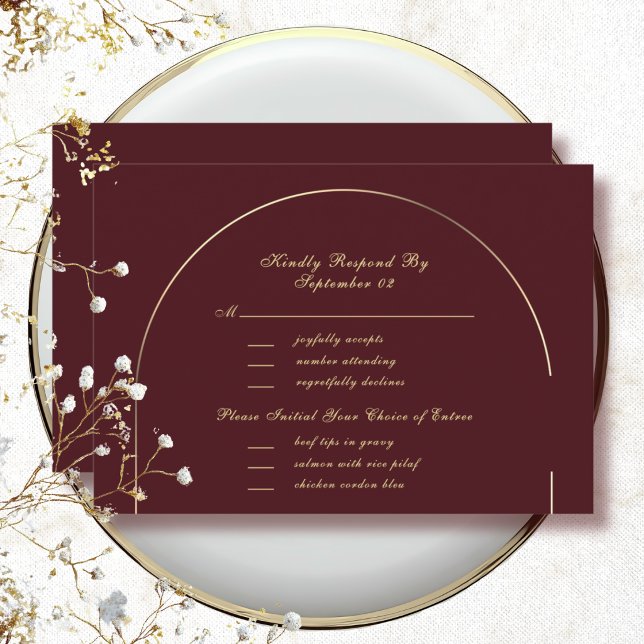 Dark Burgundy Gold Arch Frame Menu Selection RSVP  (Creator Uploaded)