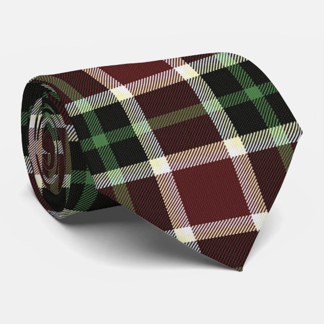 Dark Burgundy Green White Tartan Plaid Pattern Neck Tie (Rolled)