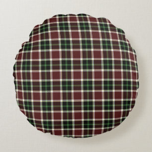 Dark Burgundy Green White Tartan Plaid Pattern Round Pillow