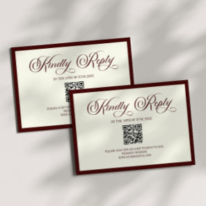 Dark Burgundy Ivory Wedding QR Code RSVP Card
