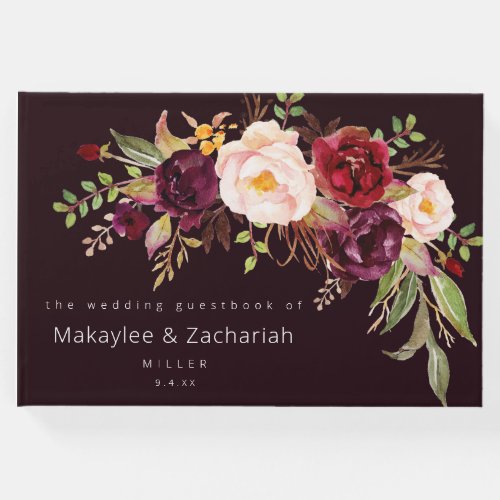 Dark Burgundy Marsala and Blush Floral Guest Book