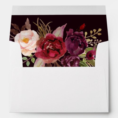 Dark Burgundy Marsala  Blush Floral Envelope