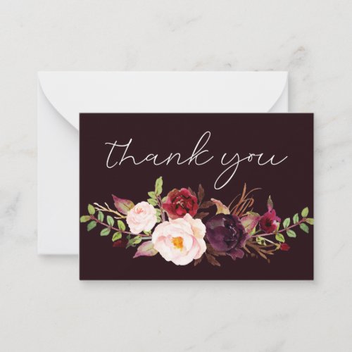 Dark Burgundy Marsala Floral Small Thank You Note Card