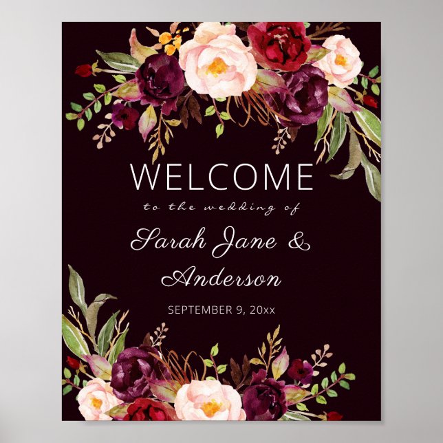 Dark Burgundy Marsala Welcome Sign Poster (Front)