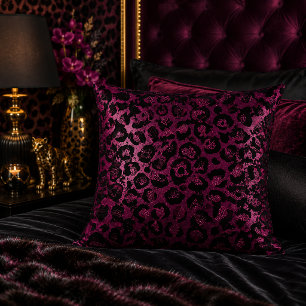 Dark Burgundy Metallic Leopard Print Pattern Throw Pillow