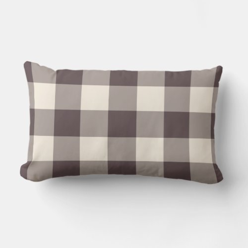 Dark Burgundy Off_White Gingham Pattern Checkered Lumbar Pillow