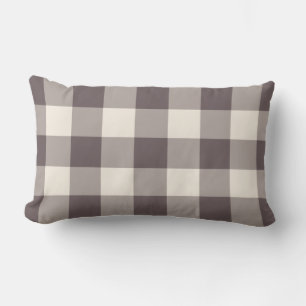 Dark Burgundy Off-White Gingham Pattern Checkered Lumbar Pillow
