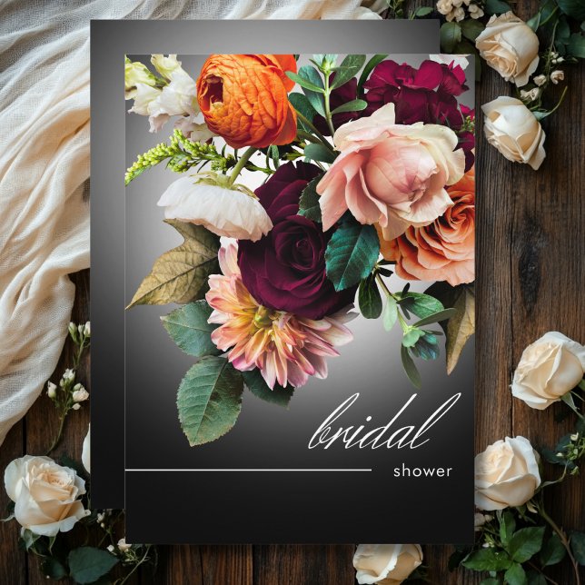 Dark Burgundy Orange Floral Romance Bridal Shower Invitation (Dark Burgundy Orange Floral Romance Bridal Shower Invitation)