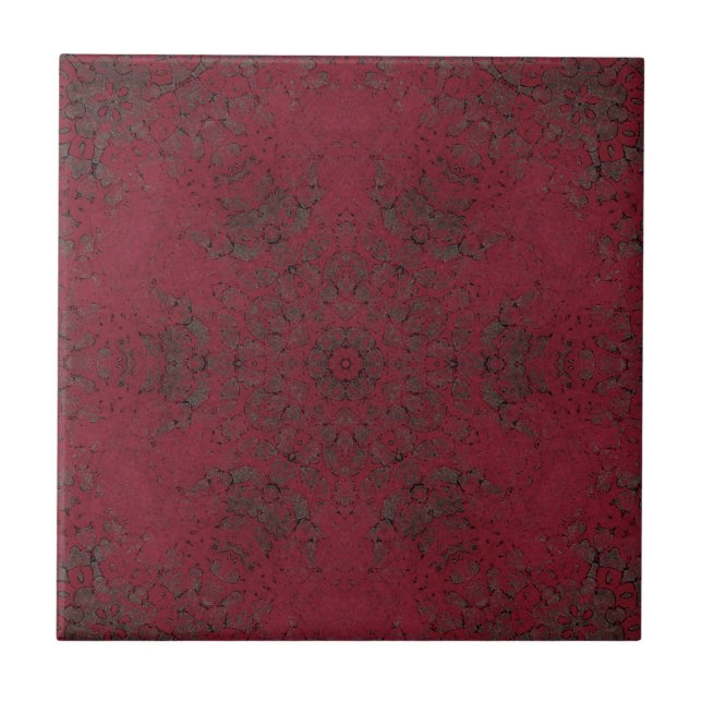 Dark Burgundy Pattern Background Ceramic Tile (Front)