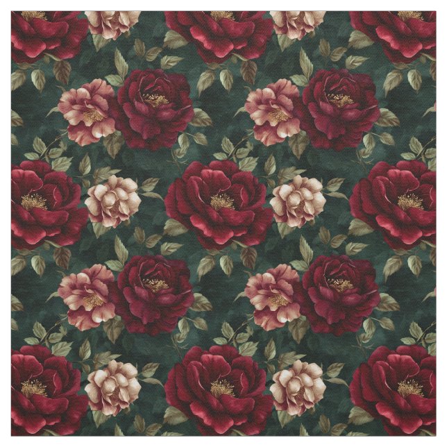 Dark Burgundy Peony Floral Fabric (Swatch)