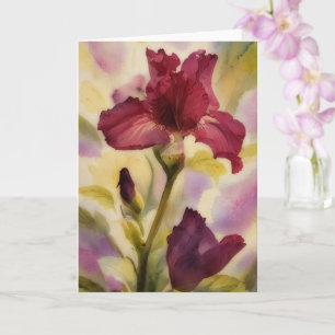 Dark Burgundy Red Flowers Iris Garden Art Note Card