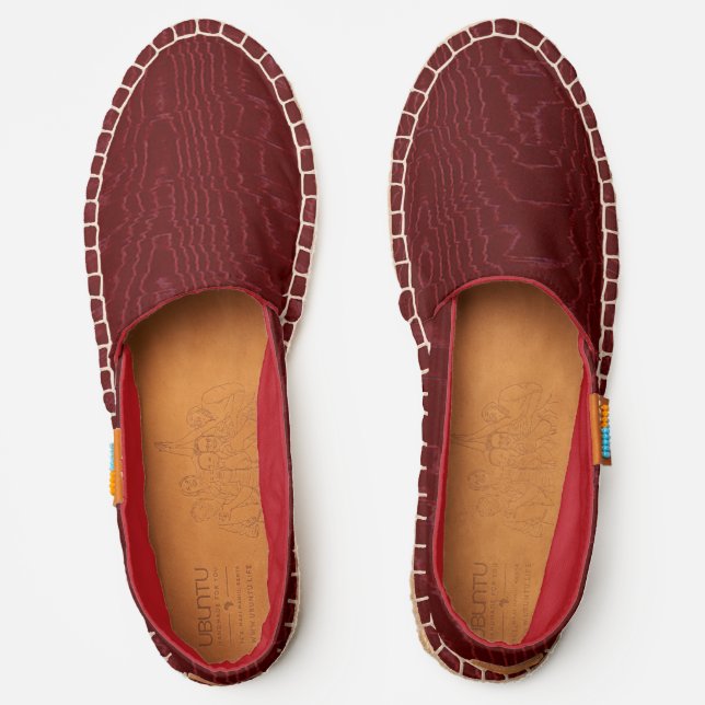 Dark Burgundy Red Moire AKA Watered Silk Espadrilles (Front)