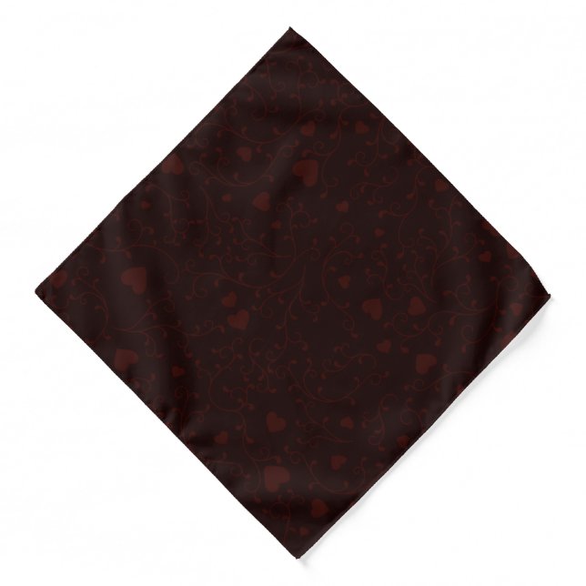 Dark Burgundy Red Romantic Heart Pattern Bandana (Front)