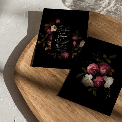 Dark Burgundy Romantic Floral Modern Boho Wedding  Invitation