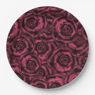 Dark Burgundy roses . Paper Plates