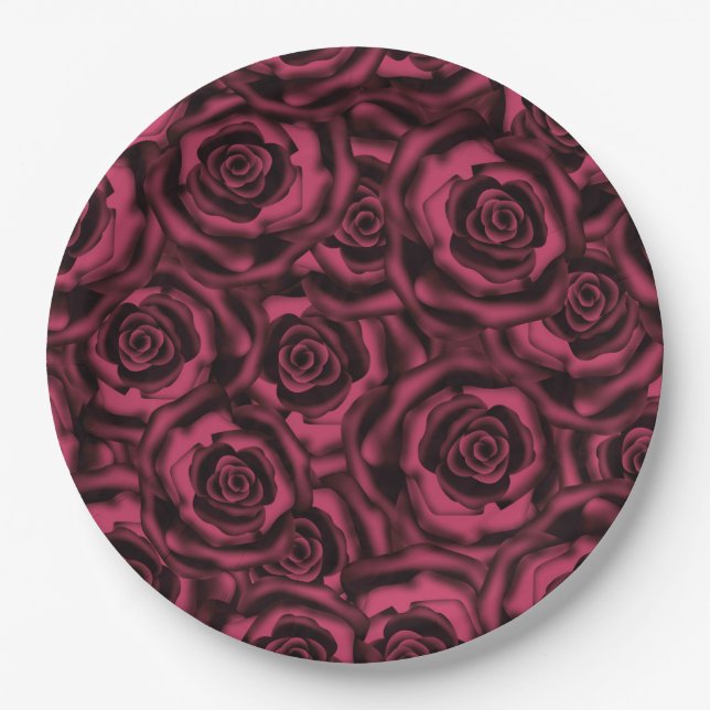 Dark Burgundy roses . Paper Plates (Front)