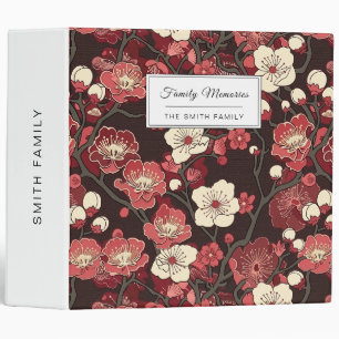 Dark Burgundy Sakura Floral Coral Blossom Pattern 3 Ring Binder