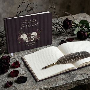 Dark Burgundy Skulls & Roses Wedding Photo Guest Book